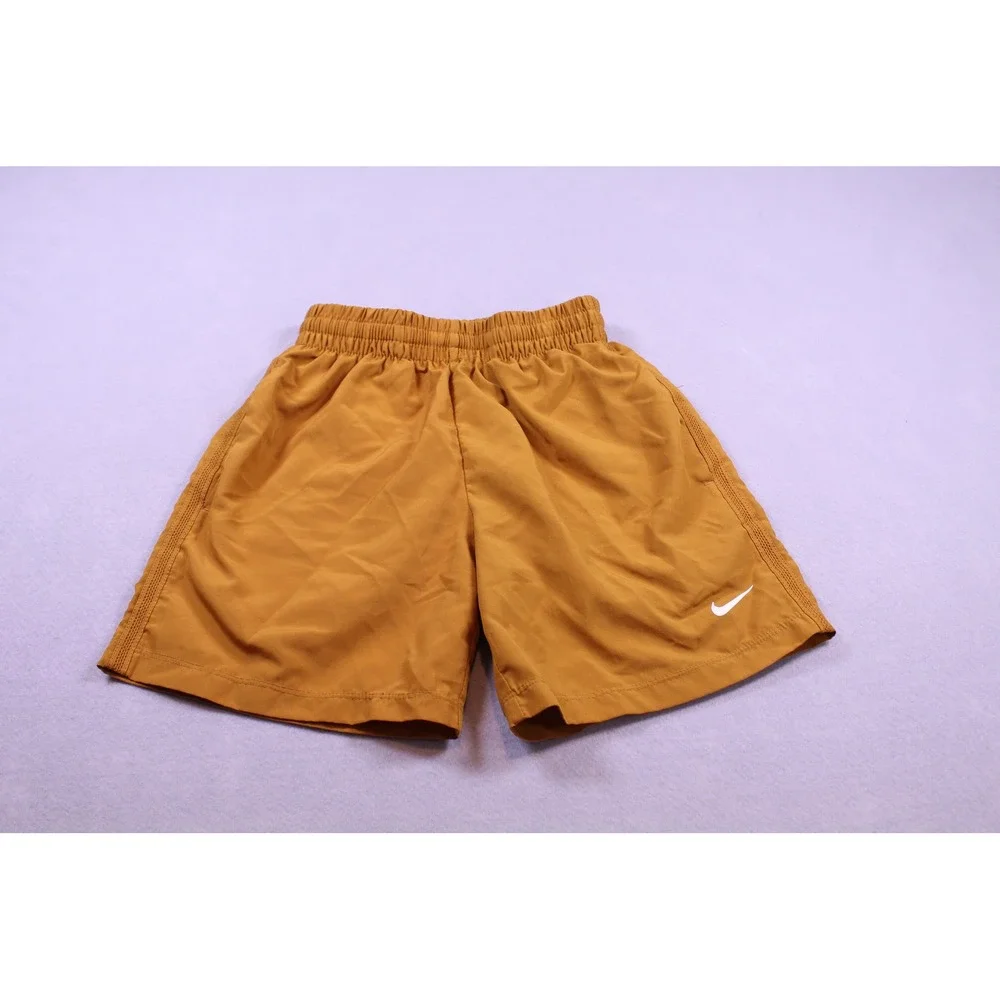 Nike Kids Athletic Shorts Mustard Yellow Gold Mesh Trim Elastic Waistband